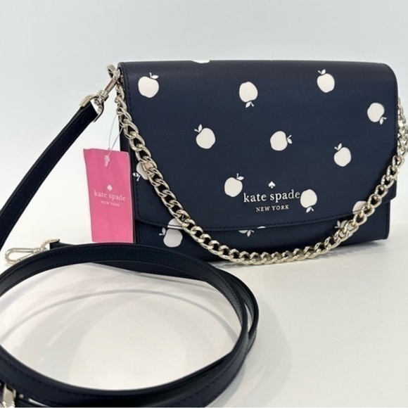 Kate Spade Carson Orchard Toss Blue Apple Print Convertible Crossbody Handbag 🍎 - Picture 8 of 15